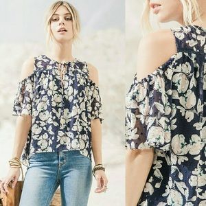 Anthropologie Cold Shoulder Floral Boho Top